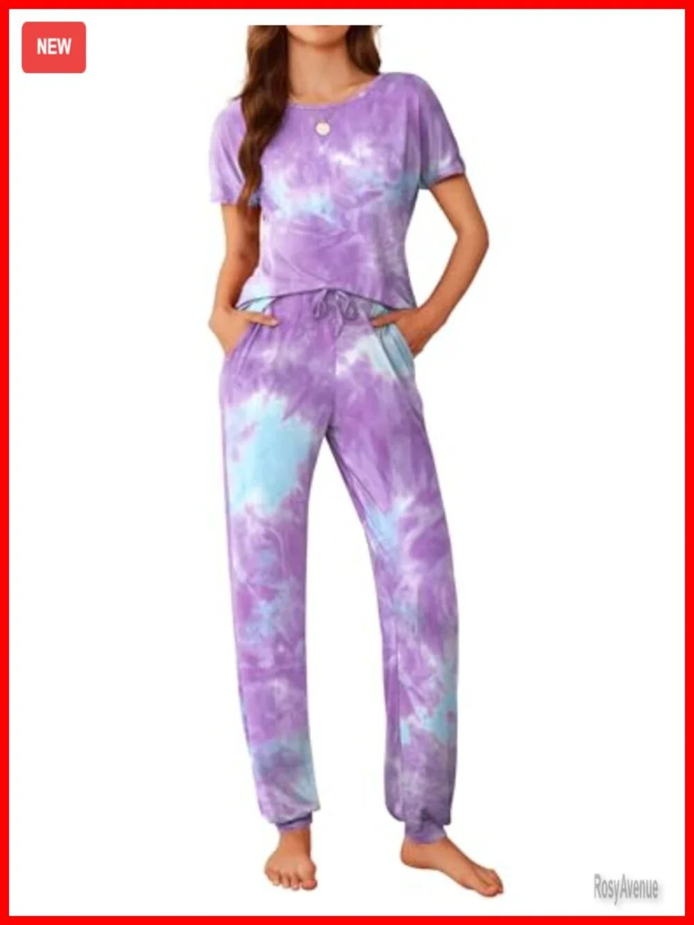 Women's Pajama Set 2 Piece Short Sleeve Jogger Lounge Set with Pockets